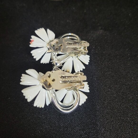 Vintage Signed Lisner AB Rhinestone Plastic Flowers Necklace & Clip Earrings Set - Picture 5 of 6